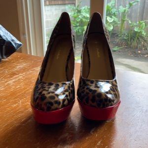 Smokin Hot ! Leopard patent with cherry red heel and platform ..FIRE “.. size 13